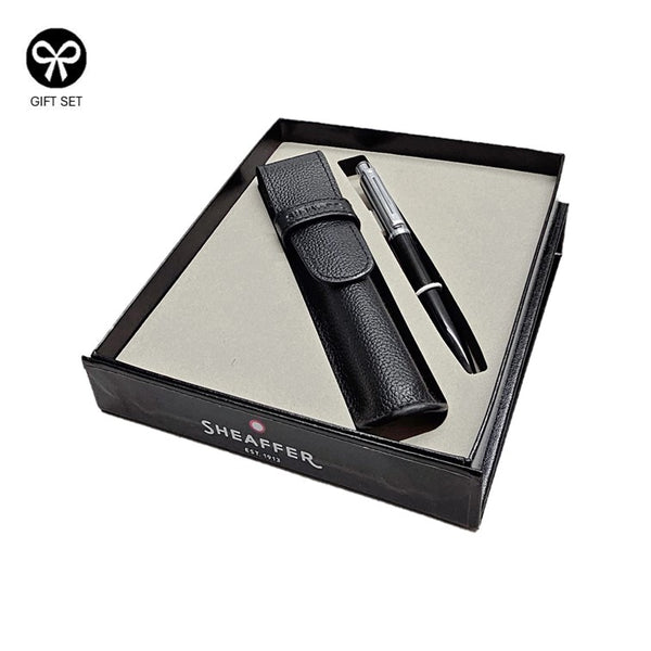 Sheaffer Sentinel Black with Brushed Chrome BP and Leather Pen Pouch S