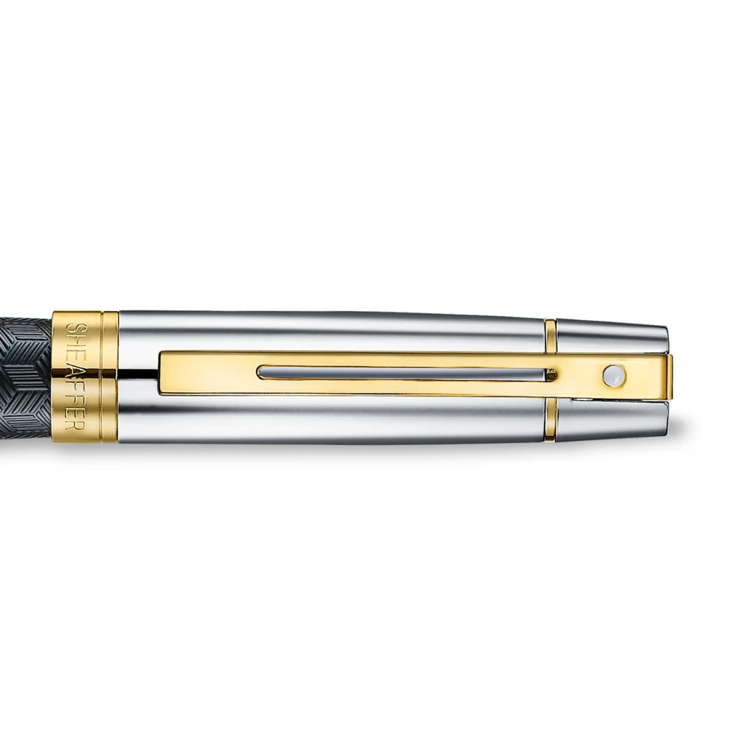 Sheaffer 300 Engraved Matte Black Medium Nib Fountain Pen with Chrome Cap and Gold Trims SE0934753