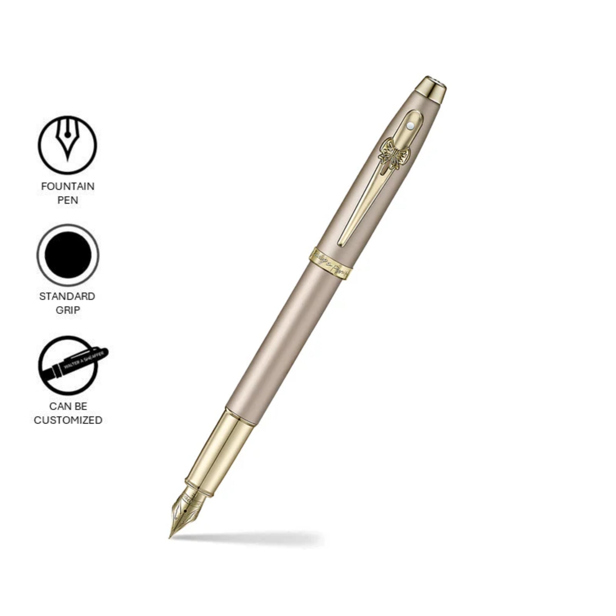 Sheaffer 100 Emily in Paris Champagne Gold with Gold Trim and Bow Clip Emblem Medium Nib Fountain Pen SE0937753