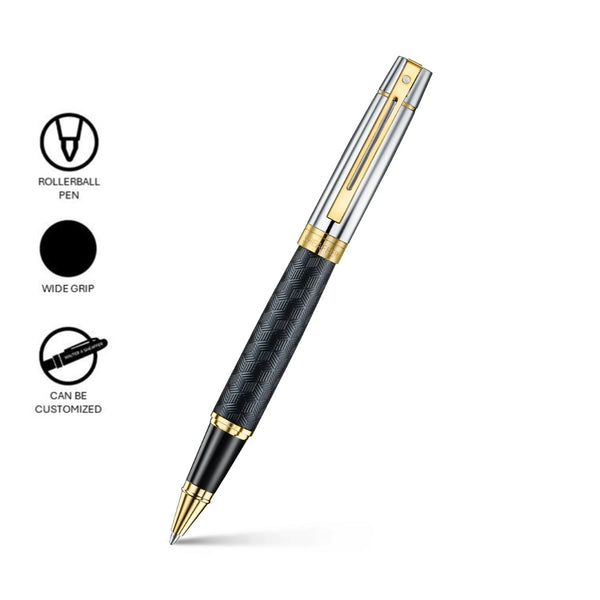 Sheaffer 300 Engraved Matte Black Rollerball Pen with Chrome Cap and Gold Trims SE1934751