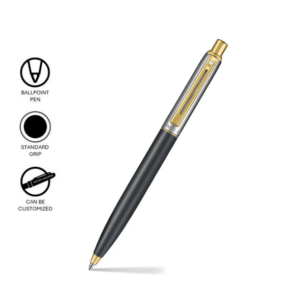 Sentinel Matte Black and Brushed Chrome with Gold Trim Ballpoint Pen SE233451