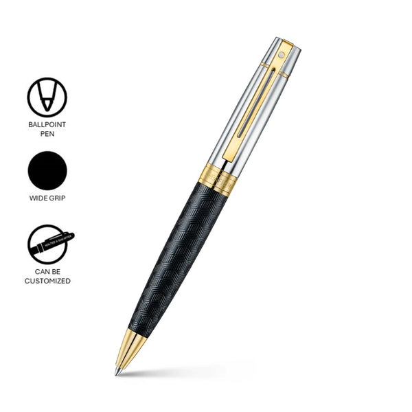 Sheaffer 300 Engraved Matte Black Ballpoint Pen with Chrome Cap and Gold Trims SE2934751