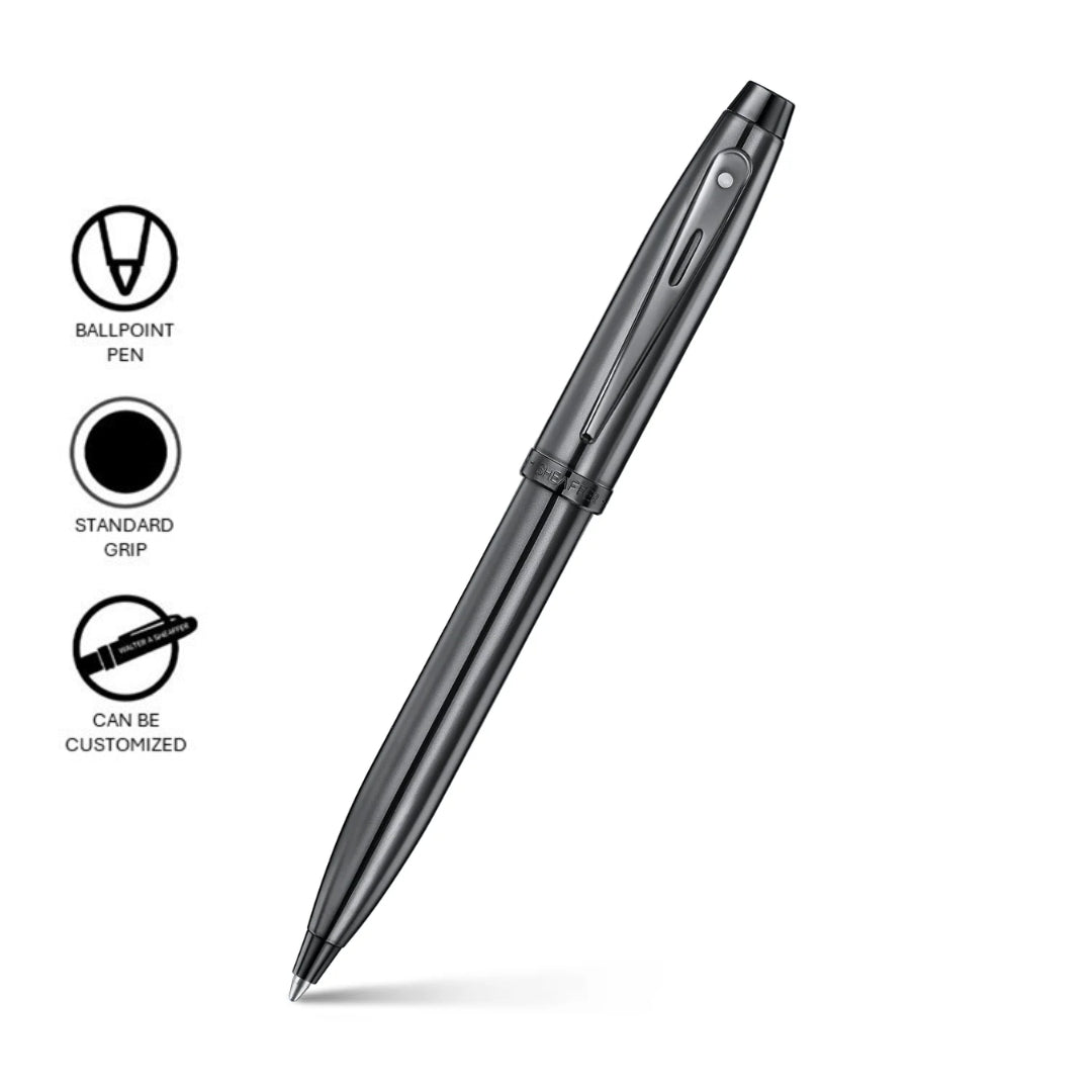 Sheaffer 100 Iconic Gun Metal Gray Ballpoint Pen with Shiny PVD Trims SE2937551